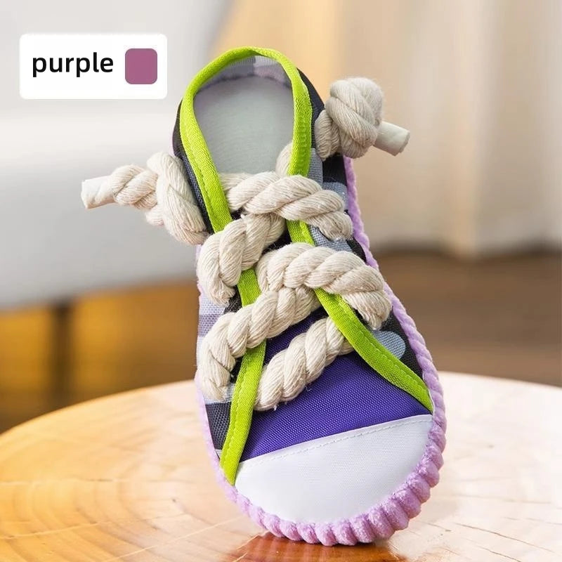 TOWOWO Dog Toys Shoes Pet Cotton Rope Slippers Sound Making Toys Teeth Cleaning Built-In BB Airbag round Ball Bell Various