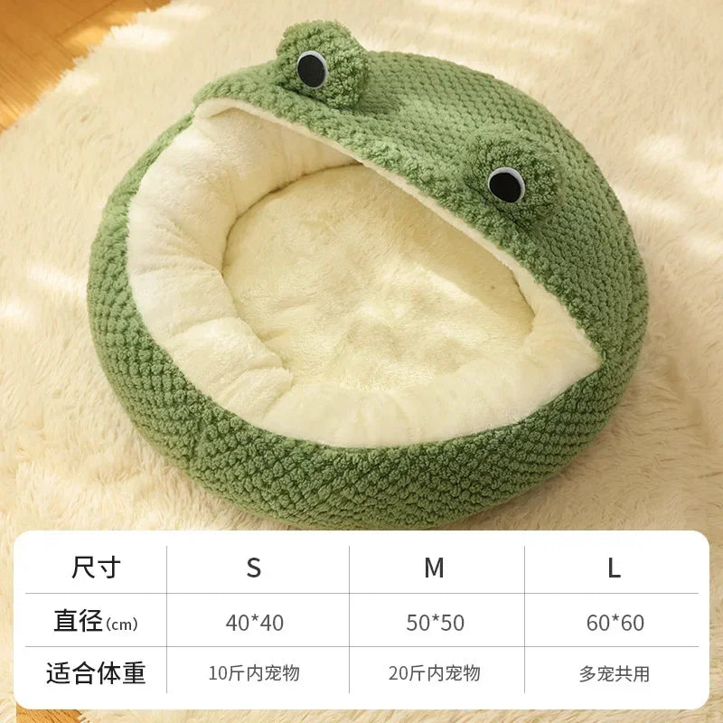 Frog Shape Pet Bed Warm Enclosed with Soft Plush Lining - Comfortable Washable Pet