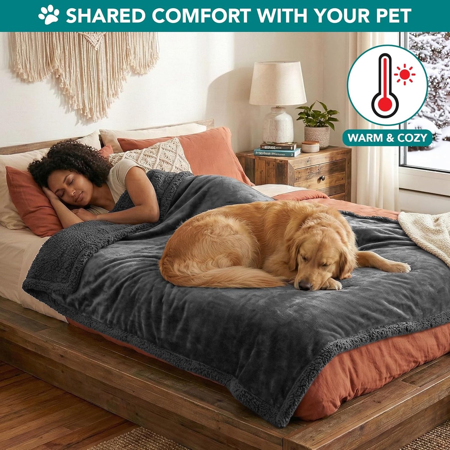Reversible Fleece Dog Blanket for Small to Medium Pets, Soft Sherpa Throw for Cats and Puppies, Washable Furniture Protector, Mini 29x40 in Solid Dark Gray