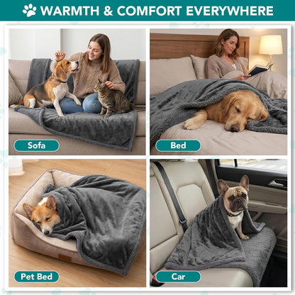 Reversible Fleece Dog Blanket for Small to Medium Pets, Soft Sherpa Throw for Cats and Puppies, Washable Furniture Protector, Mini 29x40 in Solid Dark Gray