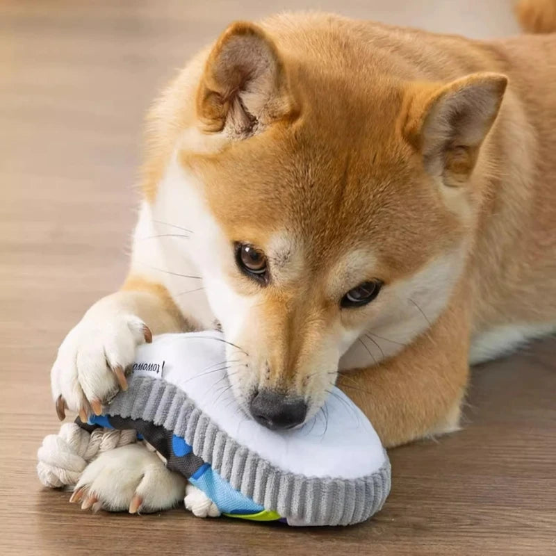 TOWOWO Dog Toys Shoes Pet Cotton Rope Slippers Sound Making Toys Teeth Cleaning Built-In BB Airbag round Ball Bell Various