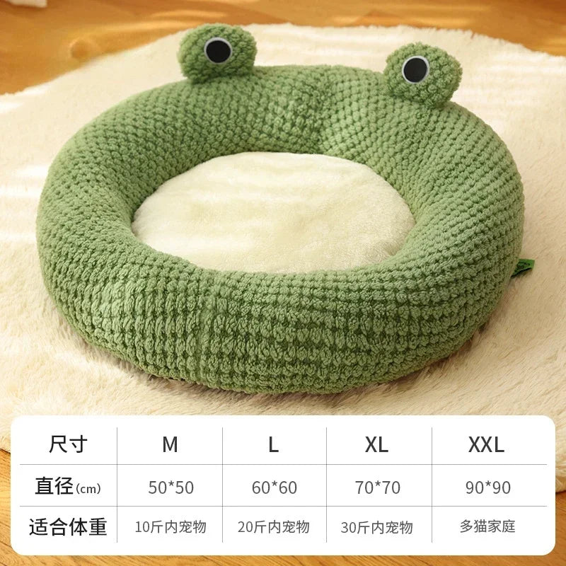 Frog Shape Pet Bed Warm Enclosed with Soft Plush Lining - Comfortable Washable Pet