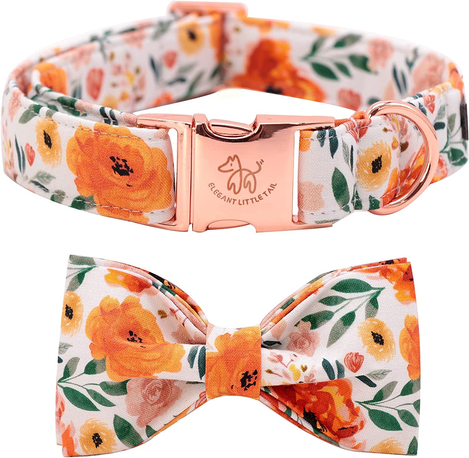 Floral Dog Collar with Bow, Comfortable Dog Bowtie, Bowtie Dog Collar Adjustable Girl Dog Collars perfect for Small Medium Large Dogs and Cats