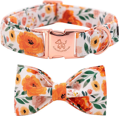 Floral Dog Collar with Bow, Comfortable Dog Bowtie, Bowtie Dog Collar Adjustable Girl Dog Collars perfect for Small Medium Large Dogs and Cats
