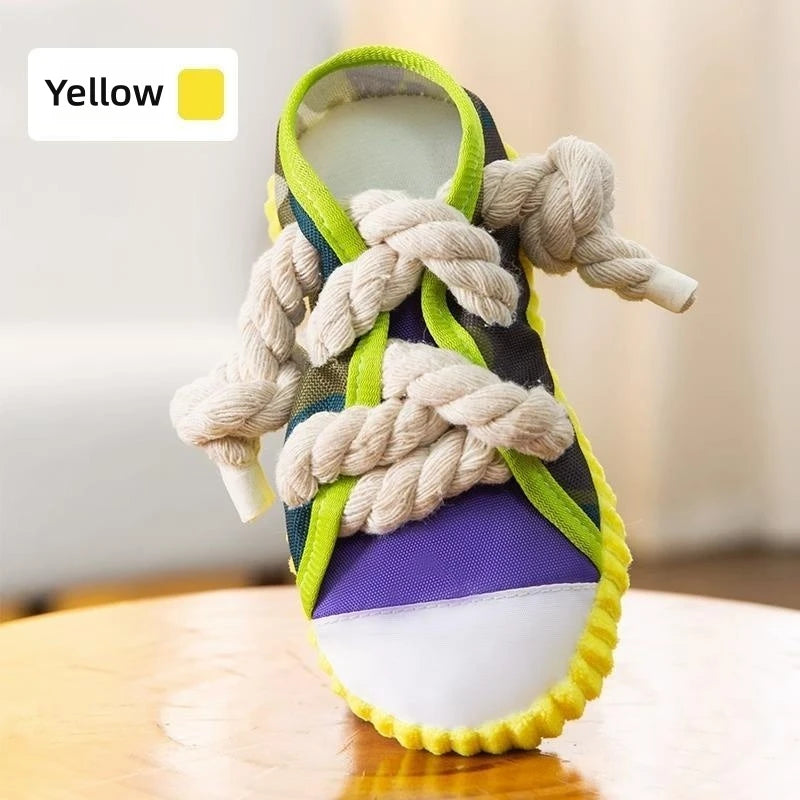 TOWOWO Dog Toys Shoes Pet Cotton Rope Slippers Sound Making Toys Teeth Cleaning Built-In BB Airbag round Ball Bell Various