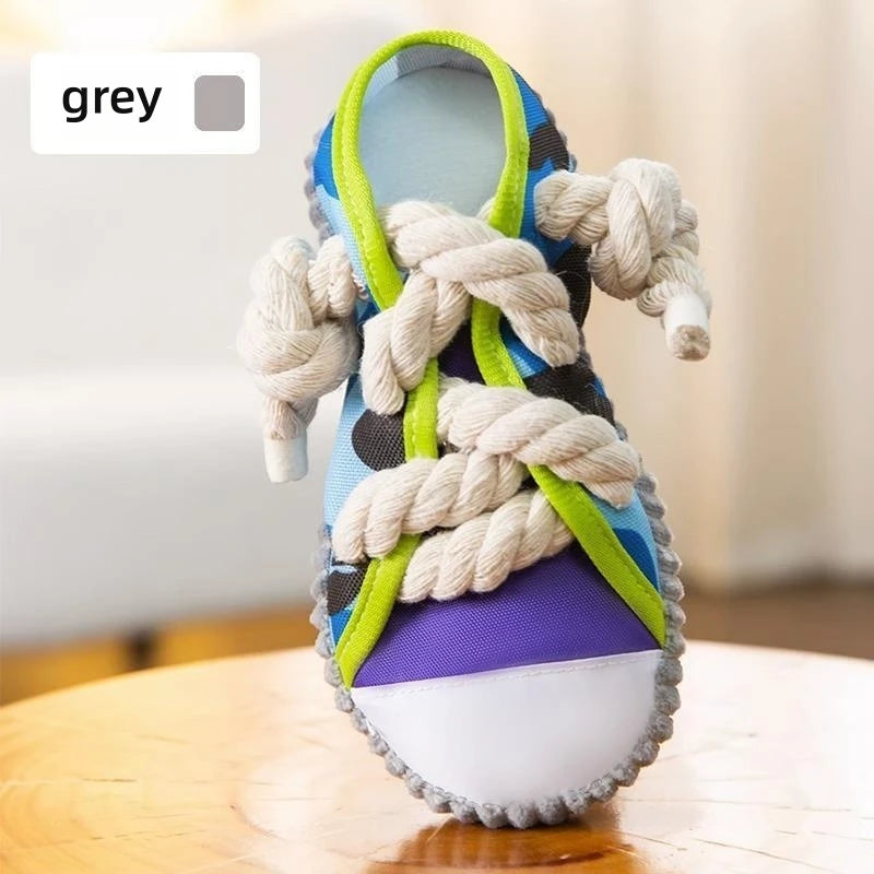 TOWOWO Dog Toys Shoes Pet Cotton Rope Slippers Sound Making Toys Teeth Cleaning Built-In BB Airbag round Ball Bell Various