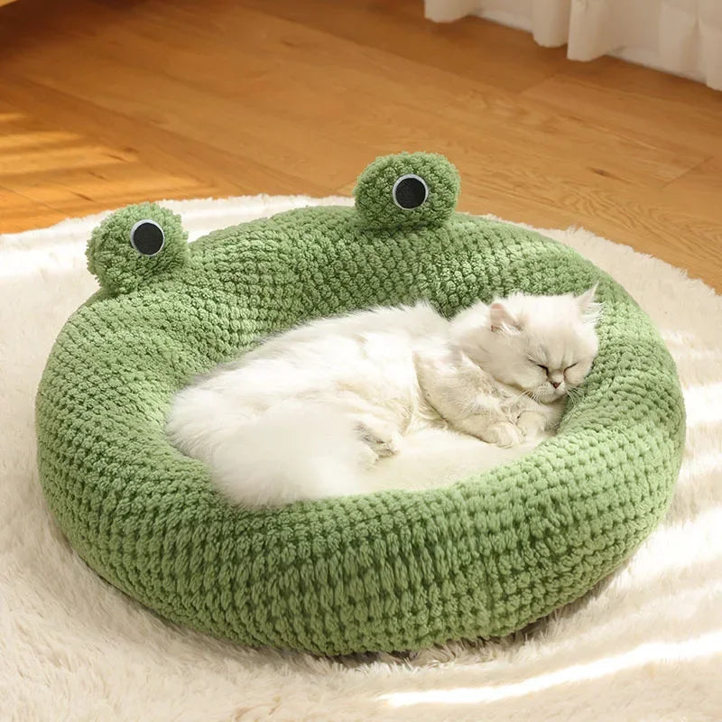 Frog Shape Pet Bed Warm Enclosed with Soft Plush Lining - Comfortable Washable Pet