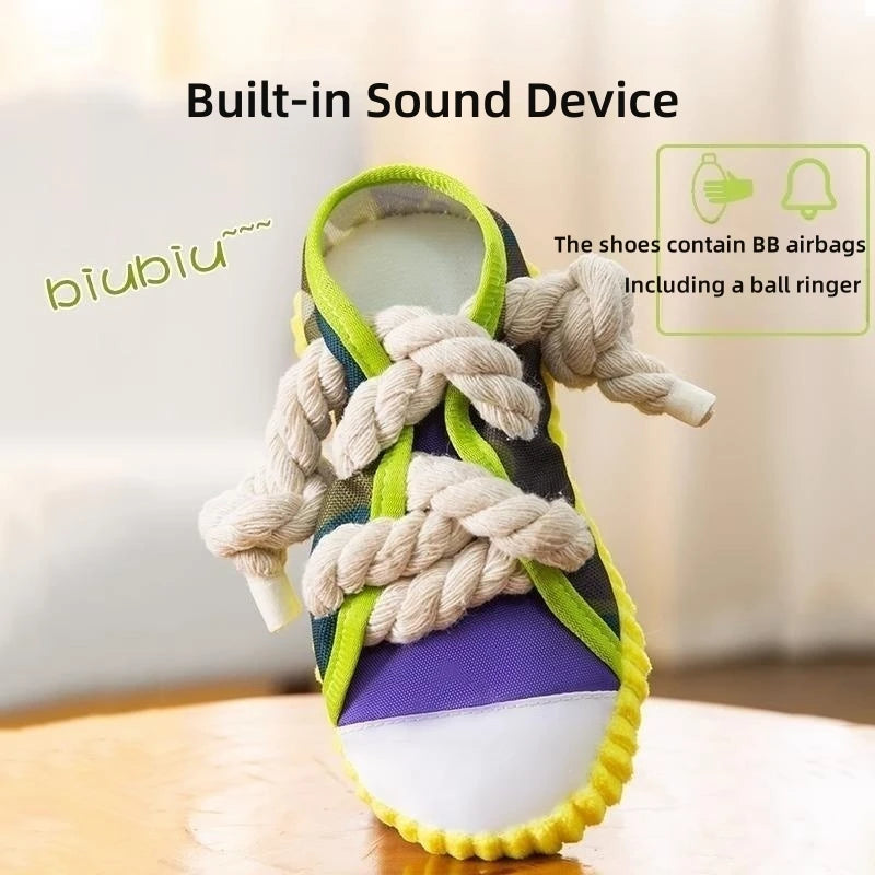TOWOWO Dog Toys Shoes Pet Cotton Rope Slippers Sound Making Toys Teeth Cleaning Built-In BB Airbag round Ball Bell Various
