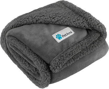 Reversible Fleece Dog Blanket for Small to Medium Pets, Soft Sherpa Throw for Cats and Puppies, Washable Furniture Protector, Mini 29x40 in Solid Dark Gray