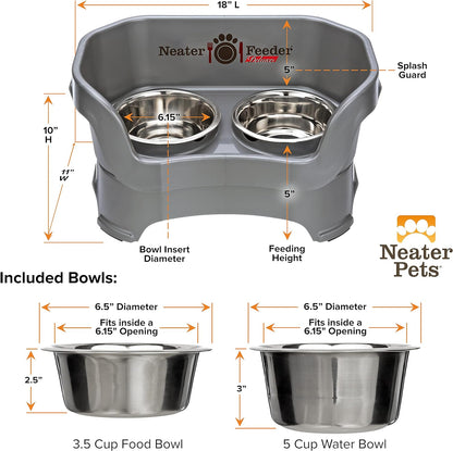 Deluxe Elevated Dog Bowls - No Spill Feeding Station for Medium Dogs (19-40 lbs) - Made in USA - Gunmetal Finish
