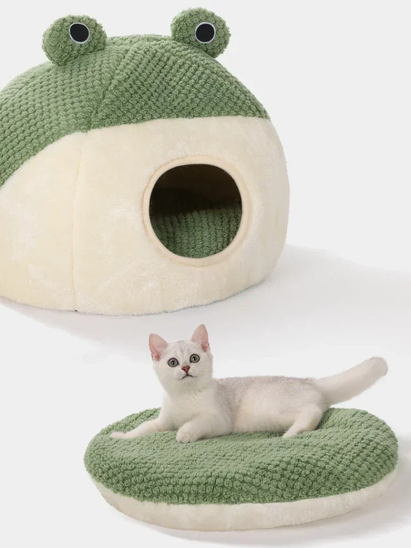 Frog Shape Pet Bed Warm Enclosed with Soft Plush Lining - Comfortable Washable Pet