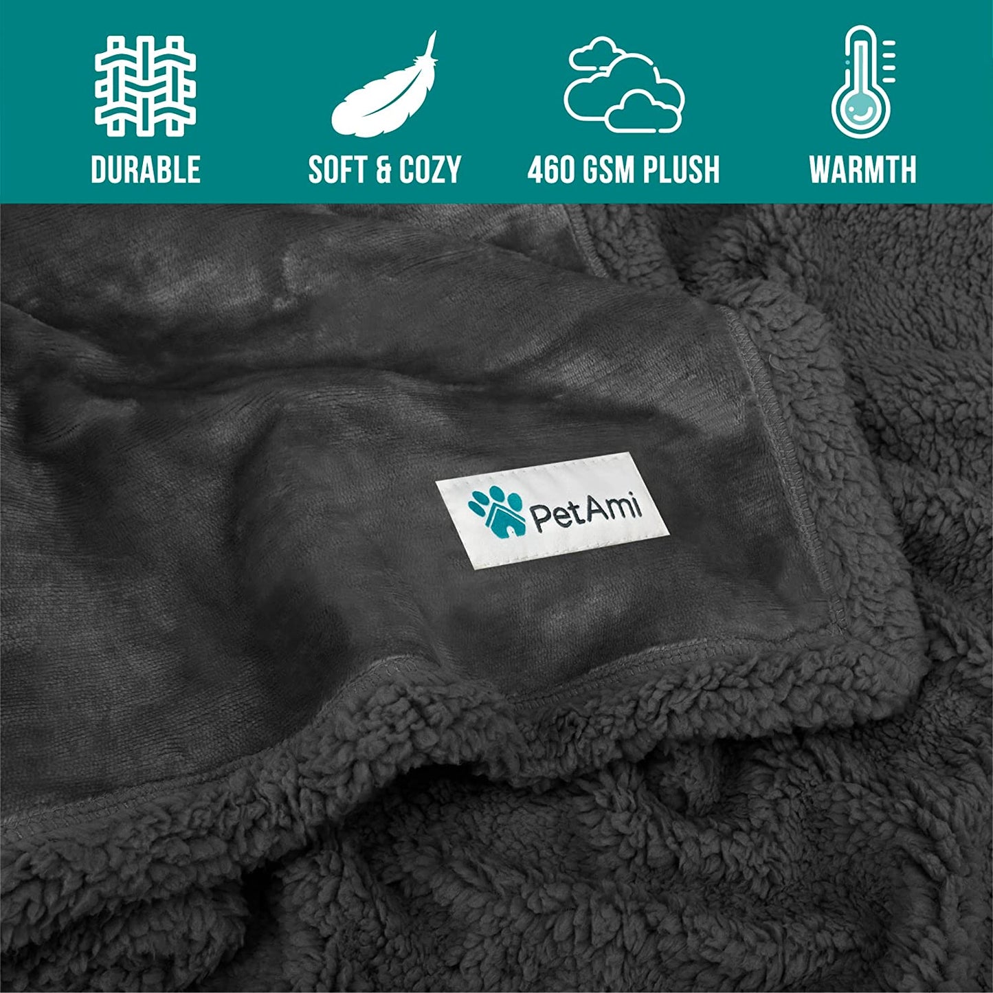 Reversible Fleece Dog Blanket for Small to Medium Pets, Soft Sherpa Throw for Cats and Puppies, Washable Furniture Protector, Mini 29x40 in Solid Dark Gray
