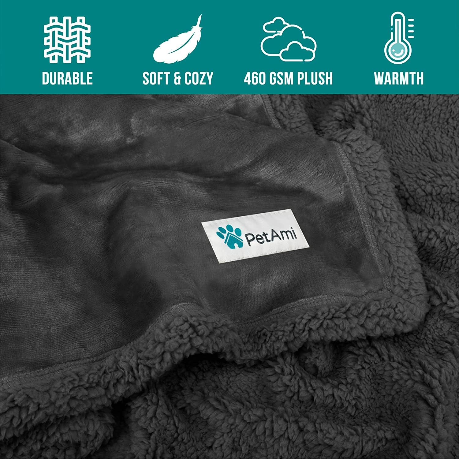 Reversible Fleece Dog Blanket for Small to Medium Pets, Soft Sherpa Throw for Cats and Puppies, Washable Furniture Protector, Mini 29x40 in Solid Dark Gray