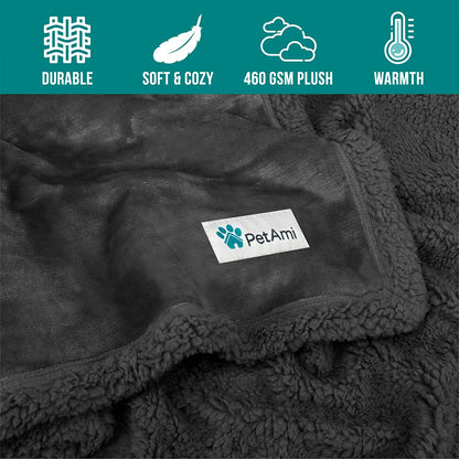 Reversible Fleece Dog Blanket for Small to Medium Pets, Soft Sherpa Throw for Cats and Puppies, Washable Furniture Protector, Mini 29x40 in Solid Dark Gray